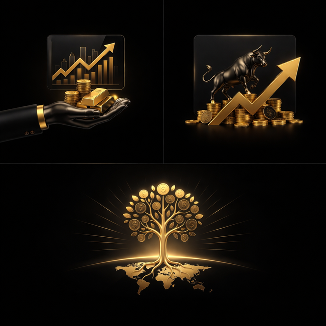 Illustration for creating an account, funding, and tracking investments.